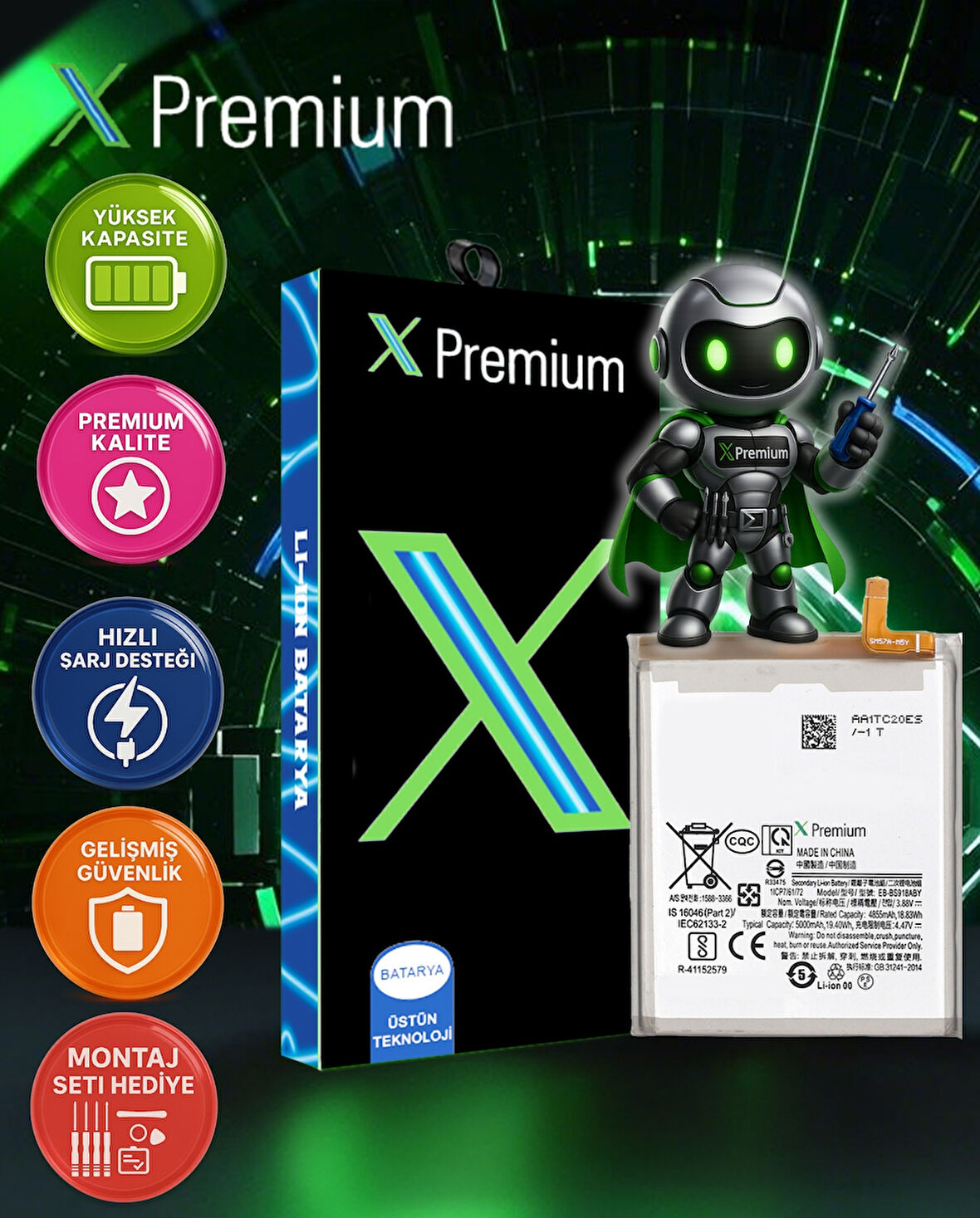 Xpremium Samsung Galaxy S23 Ultra SM‑S918 Batarya – 4855 mAh Süper Yüksek Kapasiteli Güçlendirilmiş Pil