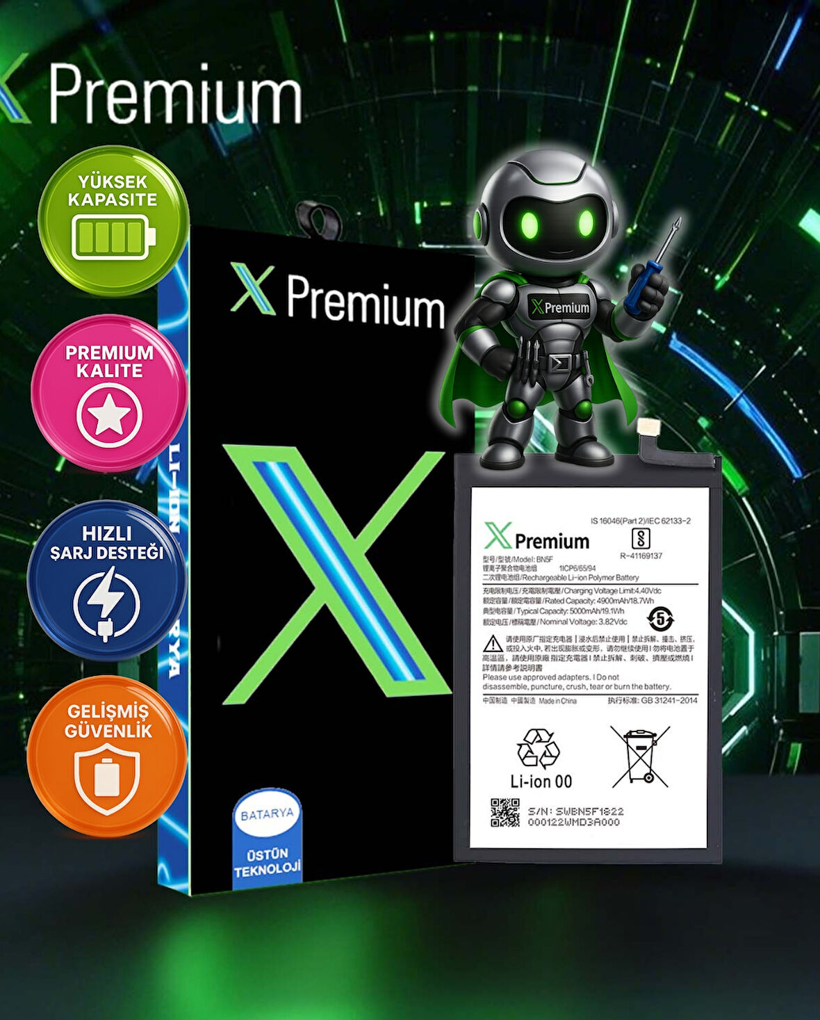 Xpremium Xiaomi Redmi 13C (BN5Q) Batarya – 5000 mAh Süper Yüksek Kapasiteli Güçlendirilmiş Pil