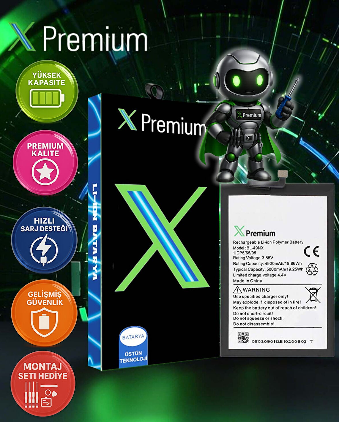 Xpremium Infinix Hot 30i (BL-49NX) Batarya – 5000 mAh Süper Yüksek Kapasiteli Güçlendirilmiş Pil