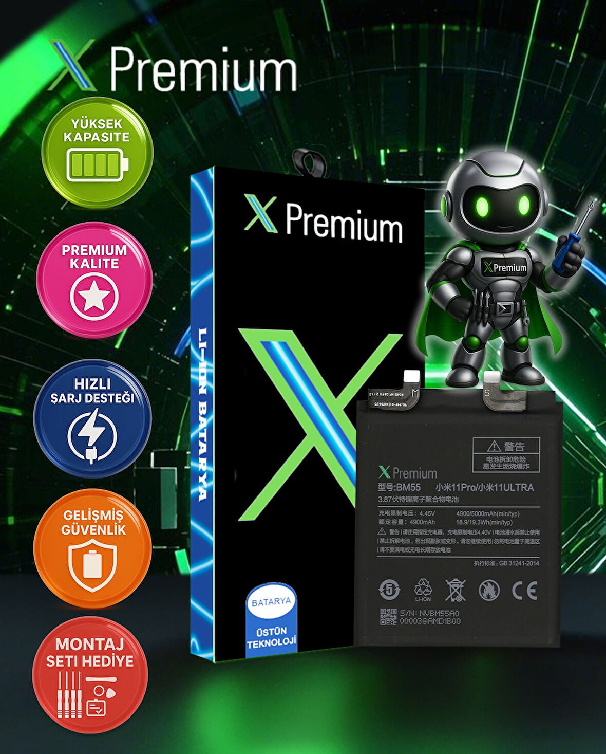 Xiaomi Mi 11 Ultra BM55 Batarya Pil Süper Yüksek Kalite 5000 mAh Xpremium