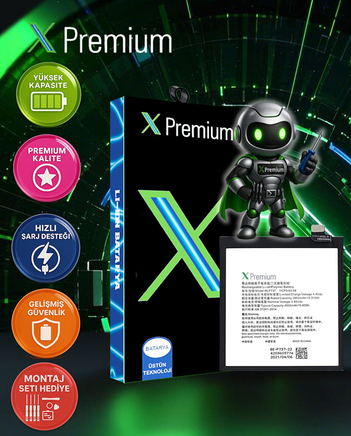 ​​Xpremium  Oppo Reno 2 Z Batarya Pil – Süper Yüksek Kalite 4000 mAh | BLP737