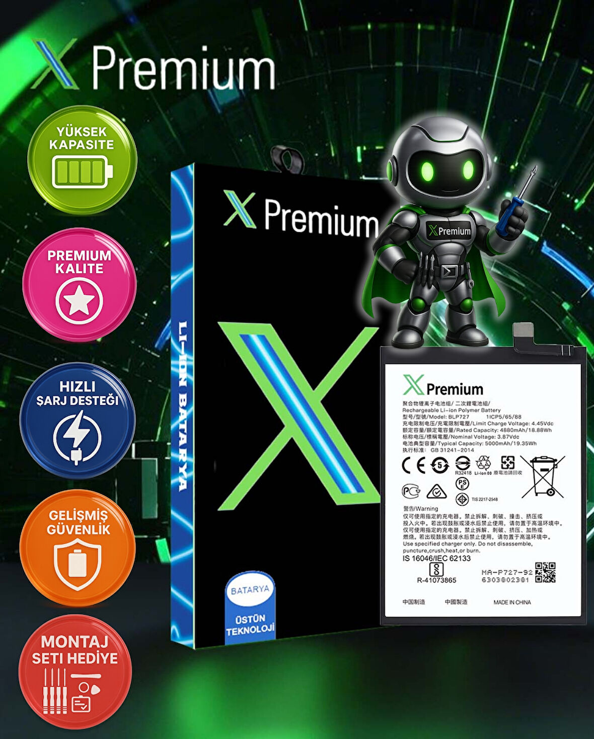 ​Xpremium  Oppo Realme 5 / 5i / 5s / C55 Batarya Pil – Süper Yüksek Kalite 5000 mAh | BLP727