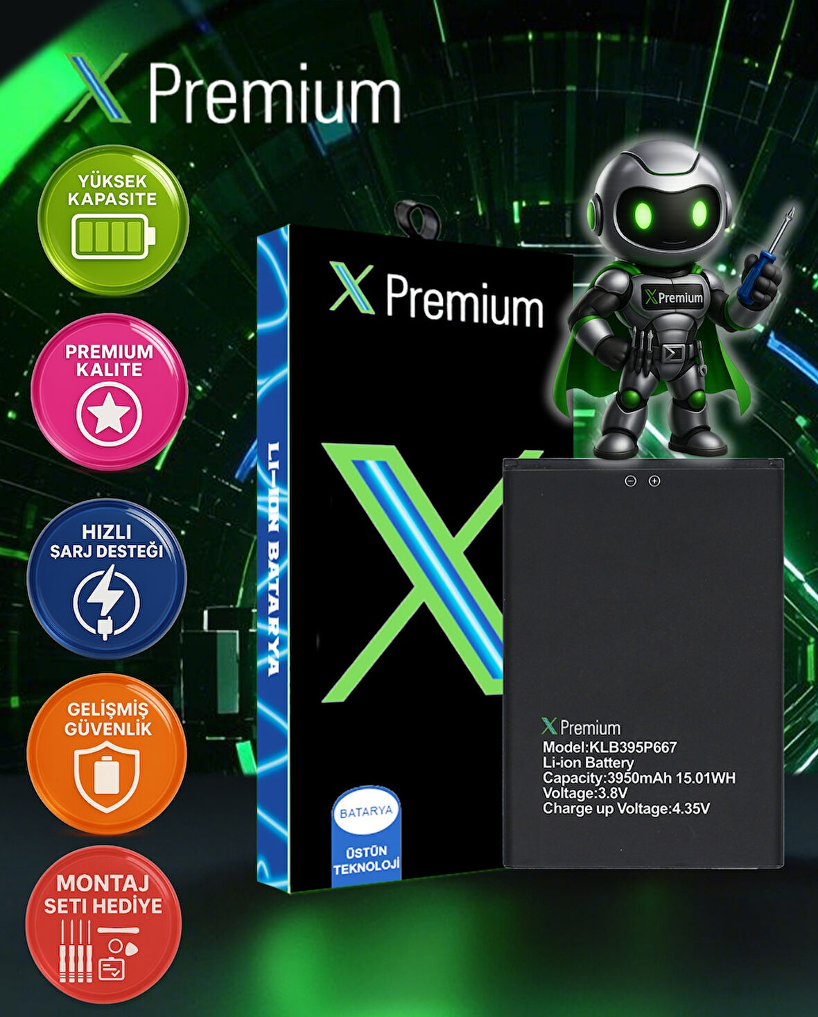 ​Xpremium Reeder P13 Blue Max Pro Lite 2022 Batarya Pil Süper Yüksek Kalite 3950 mAh