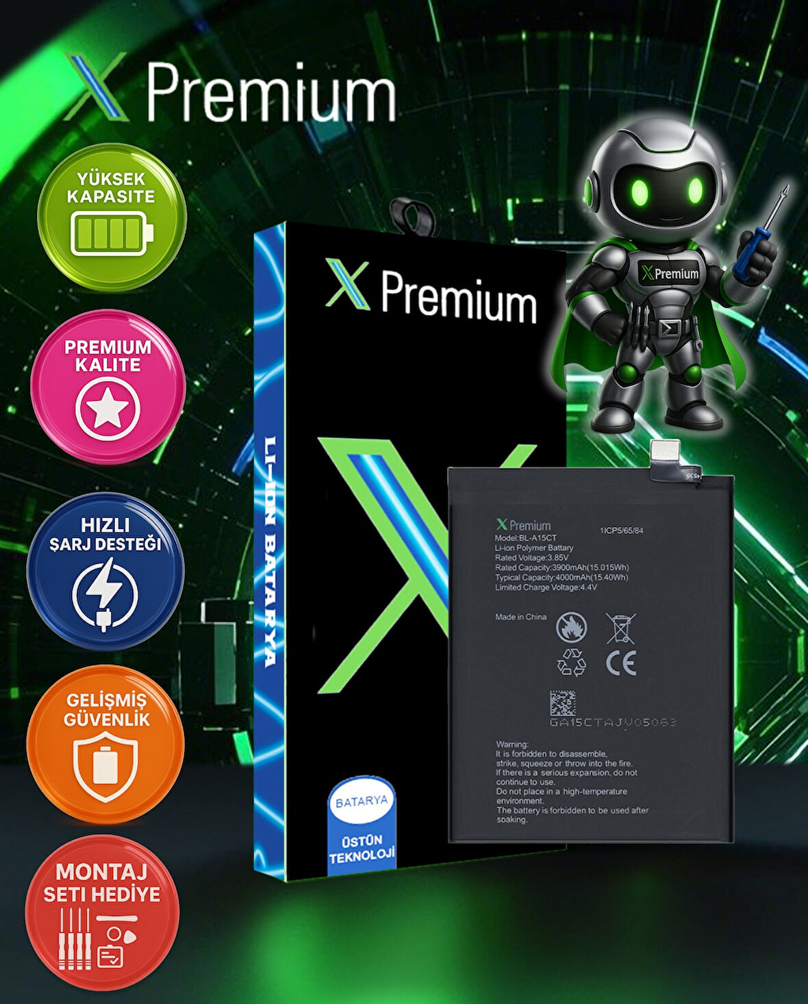 Xpremium General Mobile GM 20 / Omix X300 / Omix X500 Batarya Pil Süper Yüksek Kalite 3900 mAh