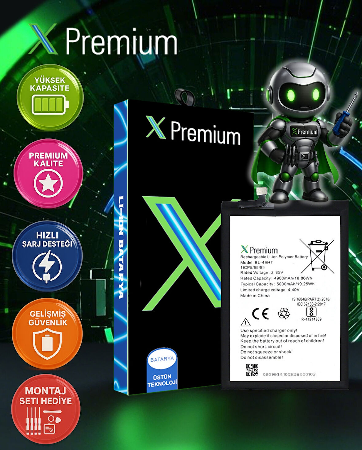 ​Xpremium Tecno Spark 6 / Camon 16 Batarya Pil Süper Yüksek Kalite 5000 mAh BL-49HT