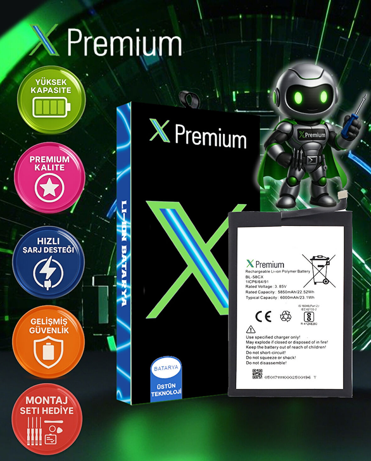 Xpremium İnfinix Hot 10i Uyumlu Batarya Pil Süper Yüksek Kalite 6000 mAh BL-58CX