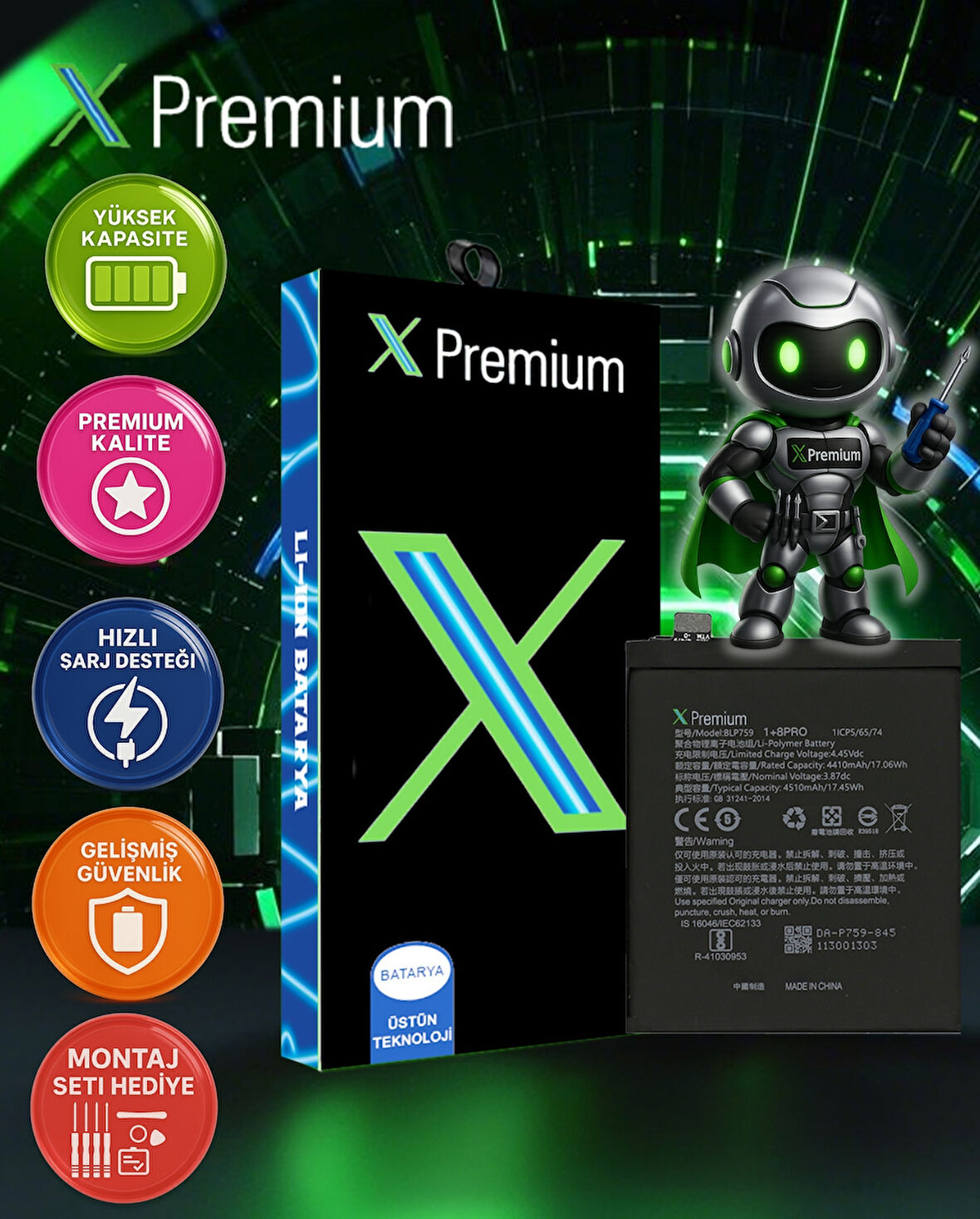 ​​Xpremium OnePlus 8 Pro Batarya Pil Süper Yüksek Kalite BLP759