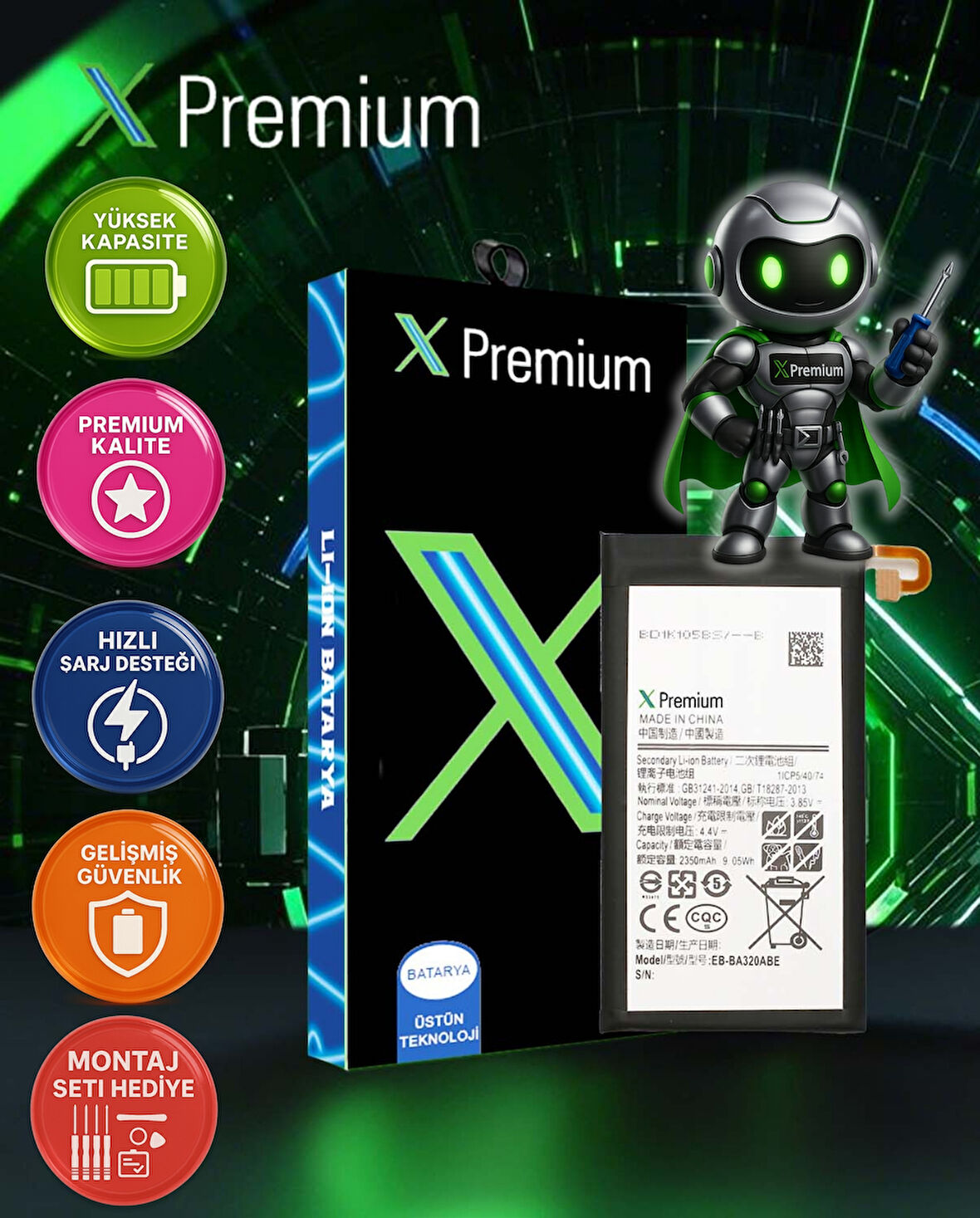 ​​Xpremium Samsung A3 2017 SM-A320 Batarya Pil Süper Yüksek Kalite 2350 mAh