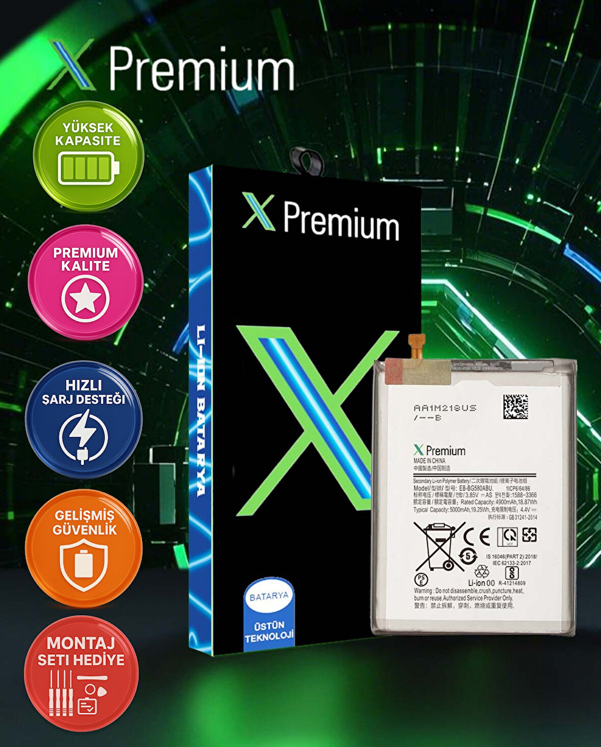 Xpremium Samsung M20 SM-M205 Batarya Pil Süper Yüksek Kalite 3000 mAh