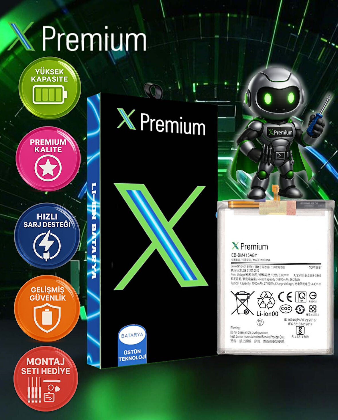 Xpremium Samsung M51 SM-M515 Batarya Pil Süper Yüksek Kalite 7000 mAh