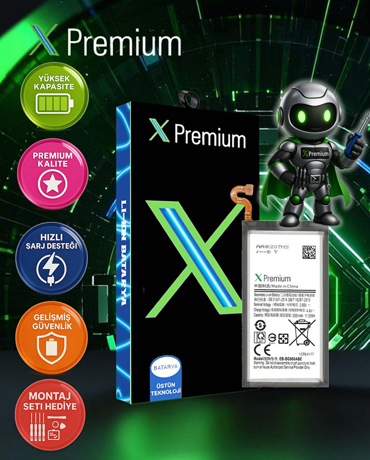 Xpremium Samsung S9 Plus SM-G965 Batarya Pil Süper Yüksek Kalite 3300 mAh