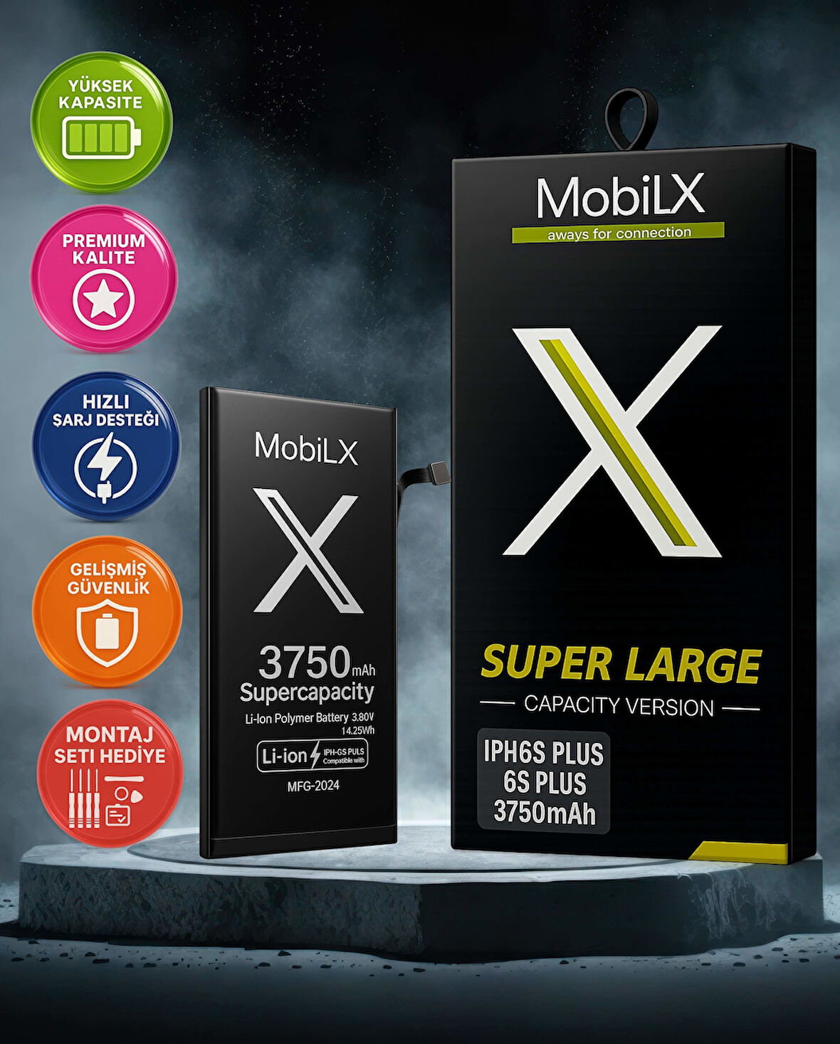 MobiliX iPhone 6S Plus Batarya Pil Süper Yüksek Kapasiteli Güçlendirilmiş 3750 mAh