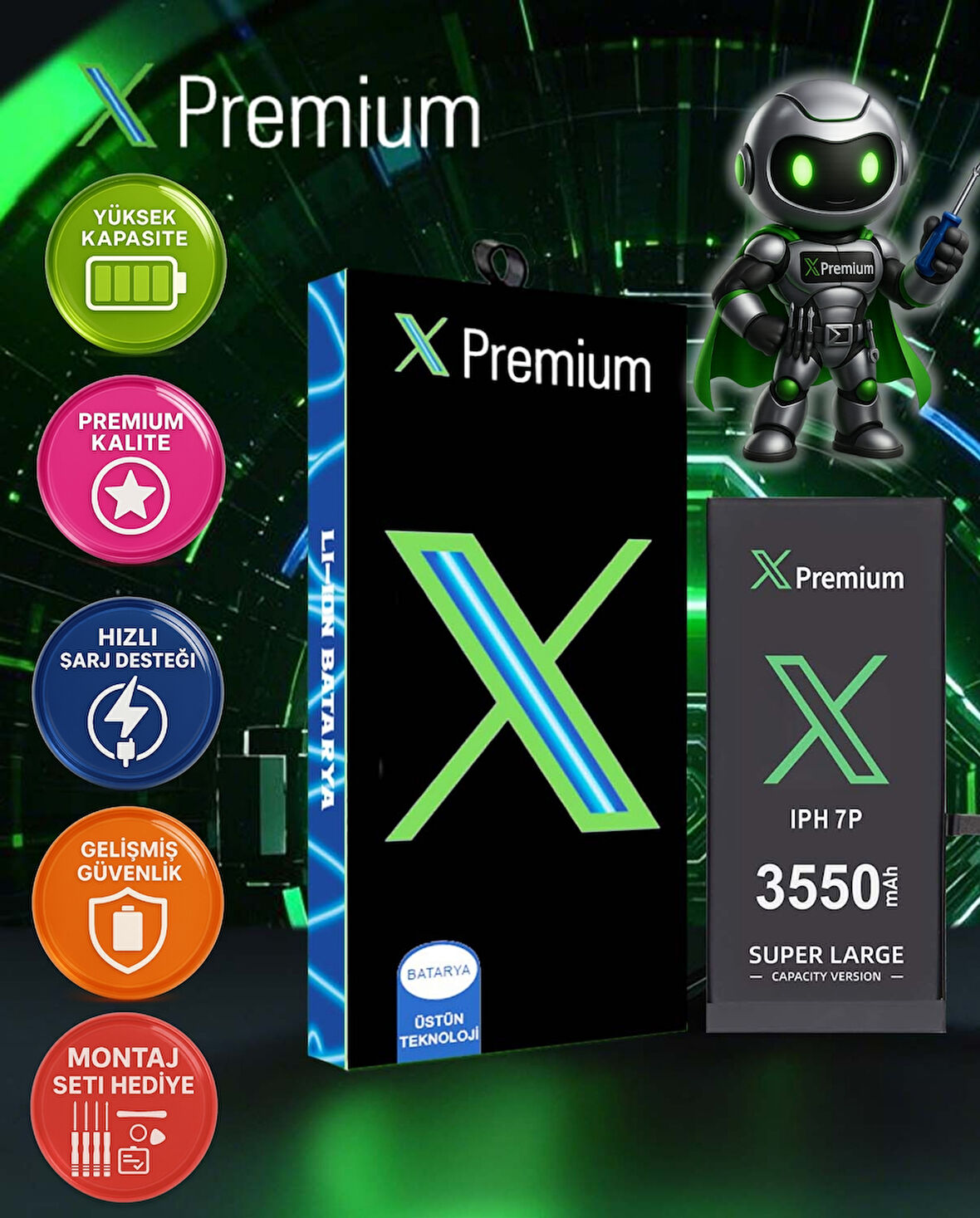 Xpremium iPhone 7 Plus Batarya Pil Süper Yüksek Kapasiteli Güçlendirilmiş 3550 mAh