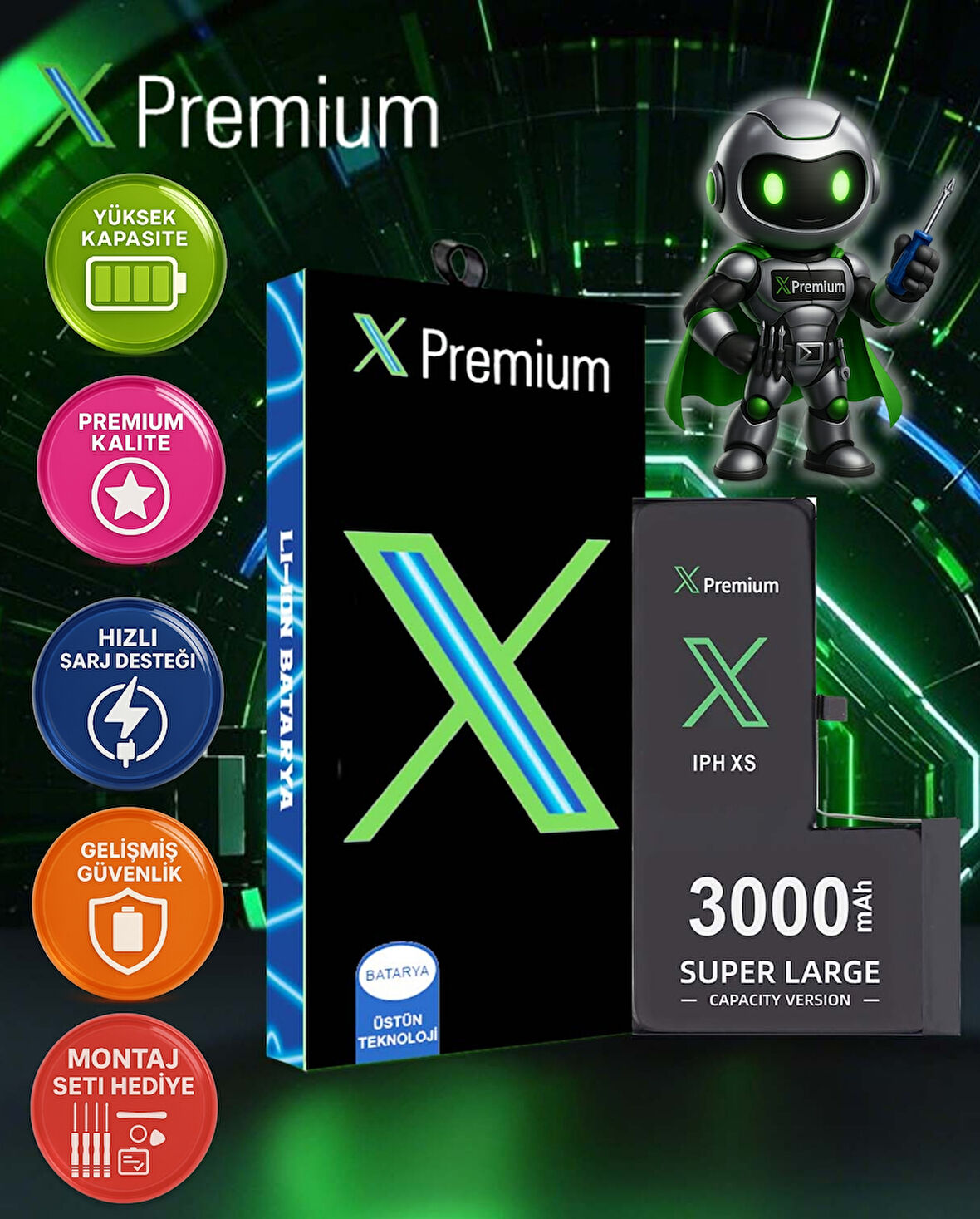İPhone Xs Batarya Pil Süper Yüksek Kapasiteli Güçlendirilmiş 3000 mAh Xpremium