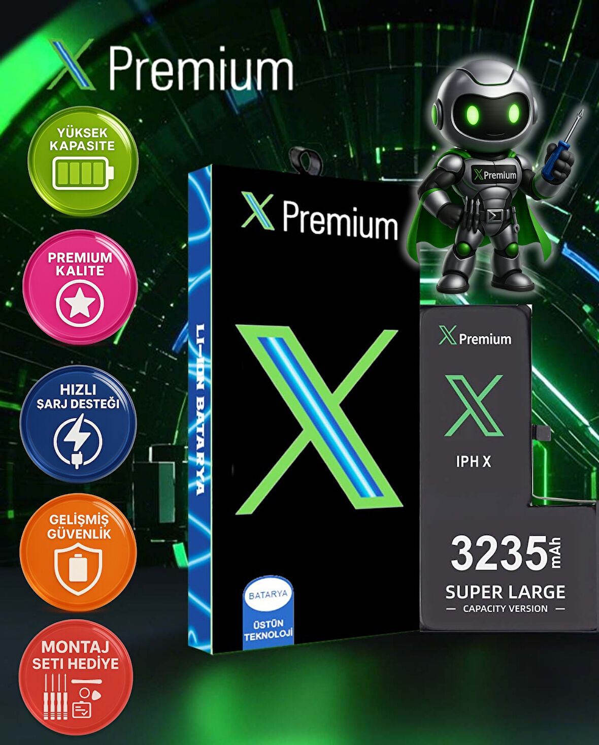 Xpremium iPhone X Batarya Pil Süper Yüksek Kapasiteli Güçlendirilmiş 3235 mAh
