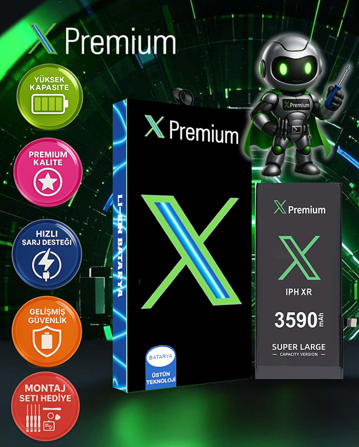İPhone Xr Batarya Pil Süper Yüksek Kapasiteli Güçlendirilmiş 3590 mAh Xpremium