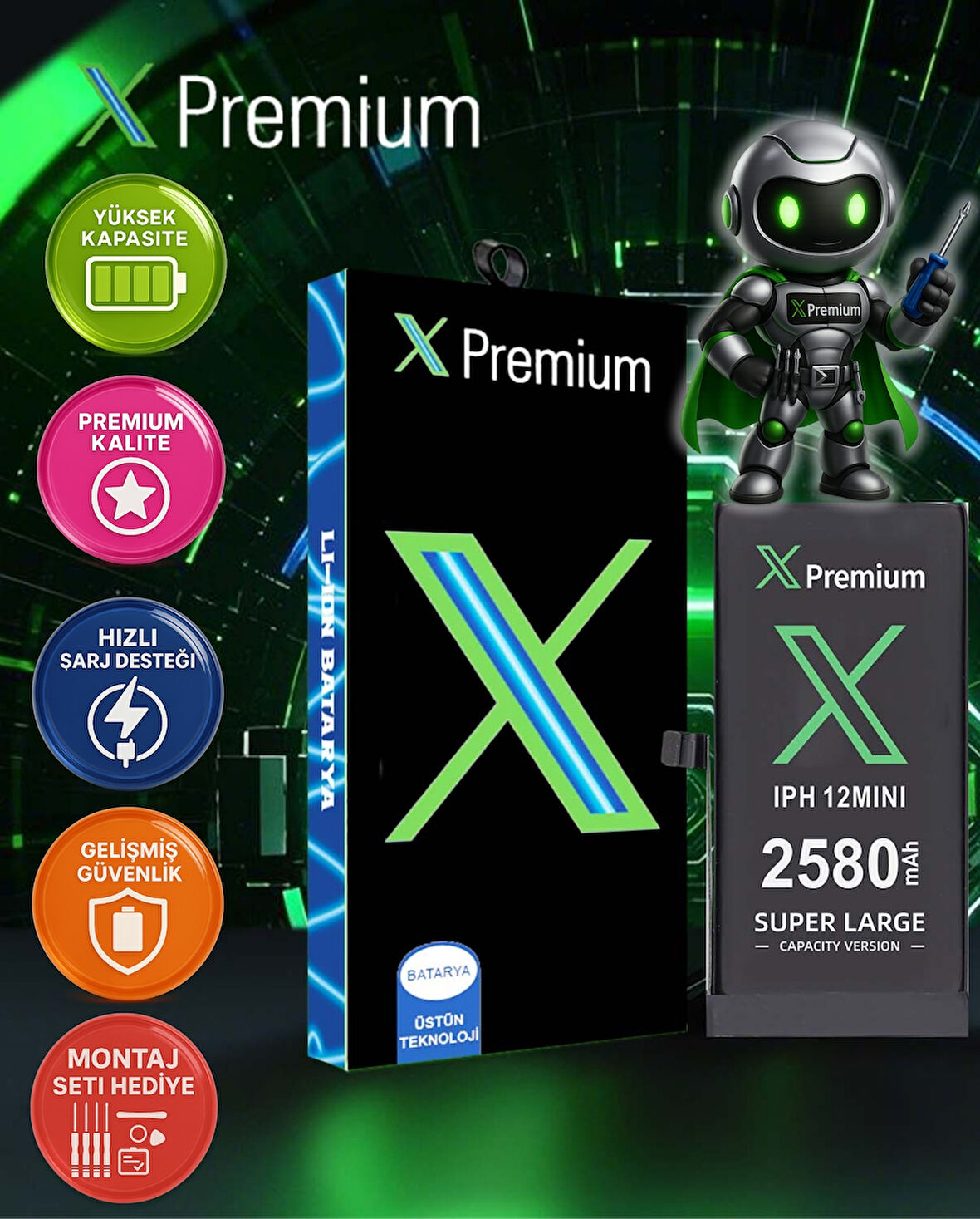 Xpremium iPhone 12 Mini Batarya Pil Süper Yüksek Kapasiteli Güçlendirilmiş 2580 mAh