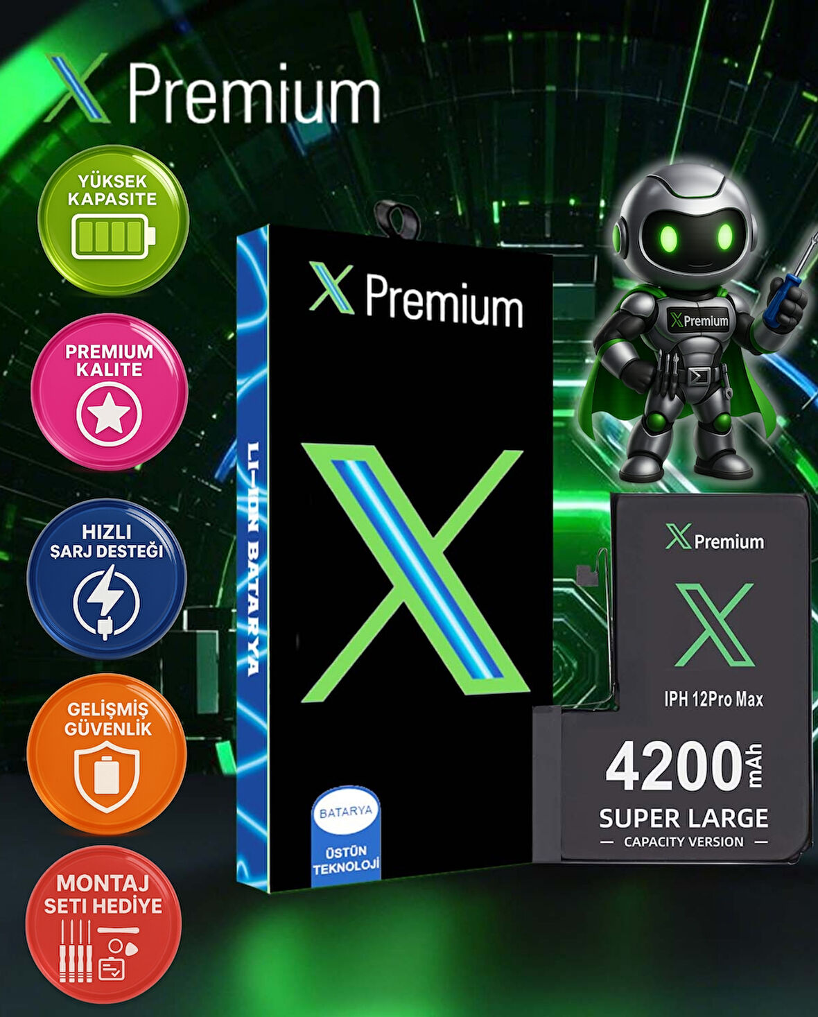 Xpremium iPhone 12 Pro Max Batarya Pil Süper Yüksek Kapasiteli Güçlendirilmiş 4200 mAh
