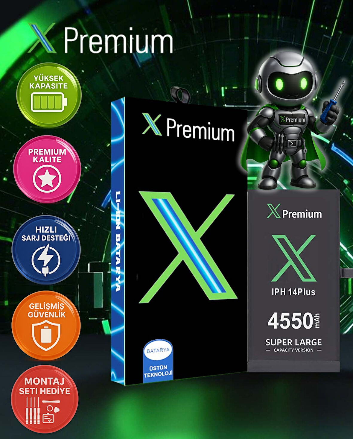 Xpremium iPhone 14 Plus Batarya Pil Süper Yüksek Kapasiteli Güçlendirilmiş 4550 mAh
