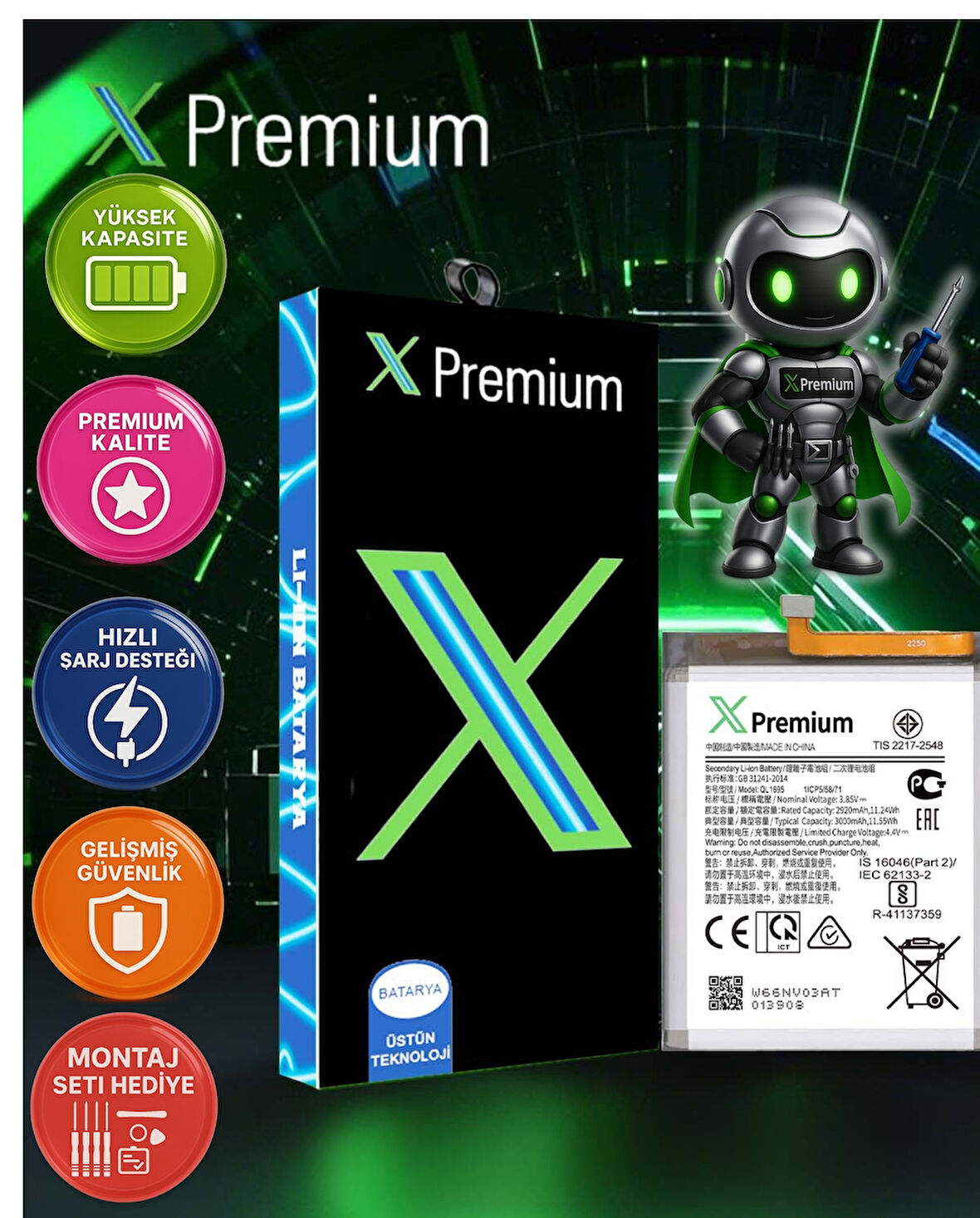 Xpremium Samsung A01 SM-A015 Batarya Pil Süper Yüksek Kalite 3000 mAh