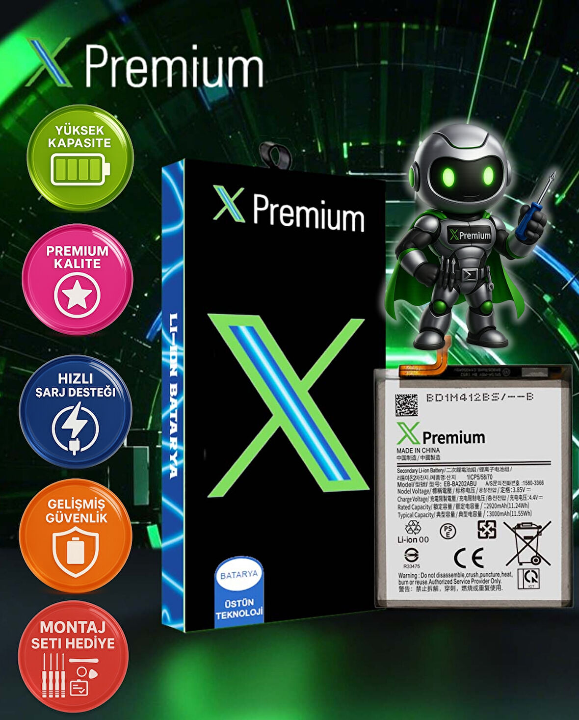 Xpremium Samsung A10e SM-A102 Batarya Pil Süper Yüksek Kalite 3000 mAh