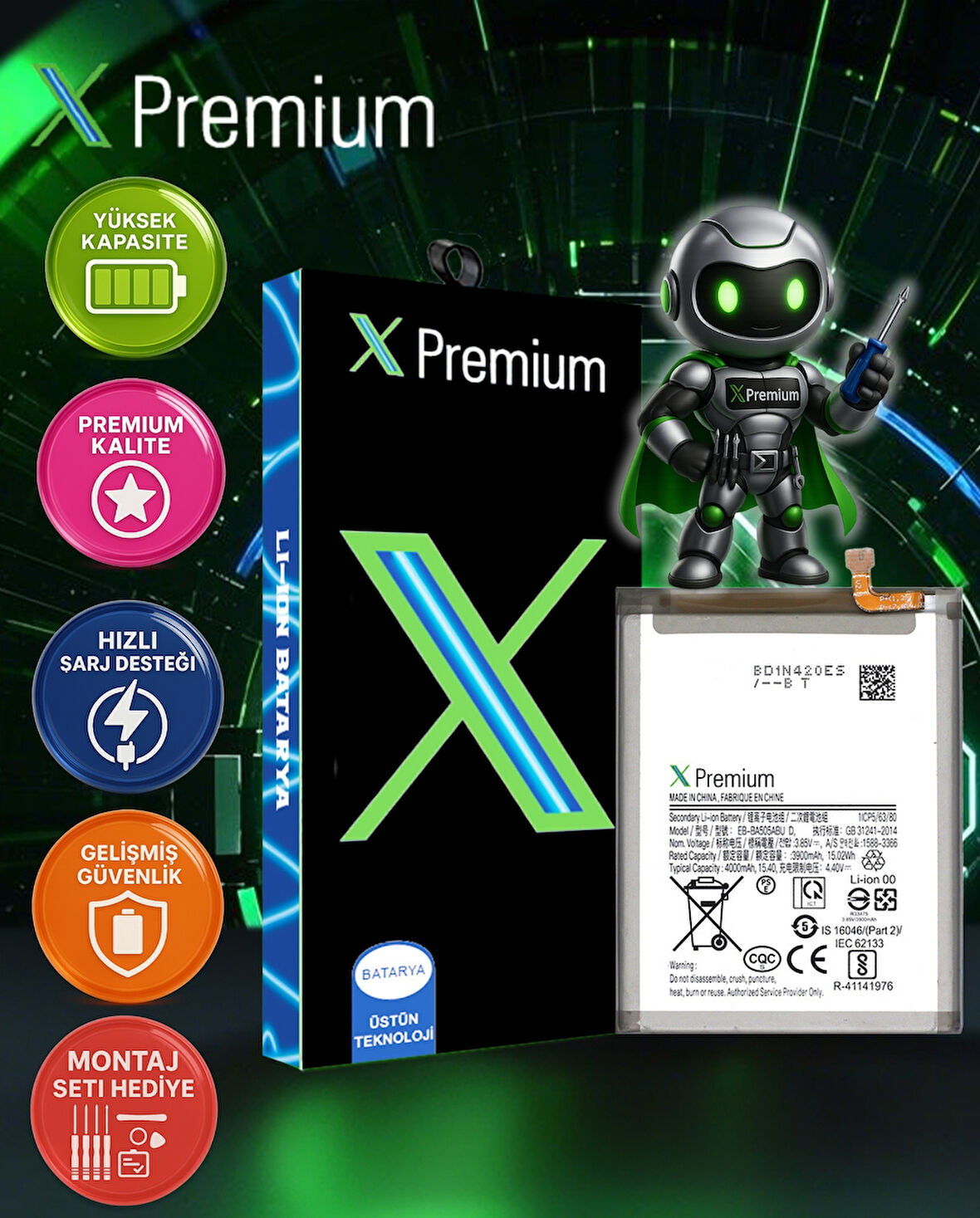 Samsung A20 A205 Batarya Pil Süper Yüksek Kalite 4000 mAh Xpremium