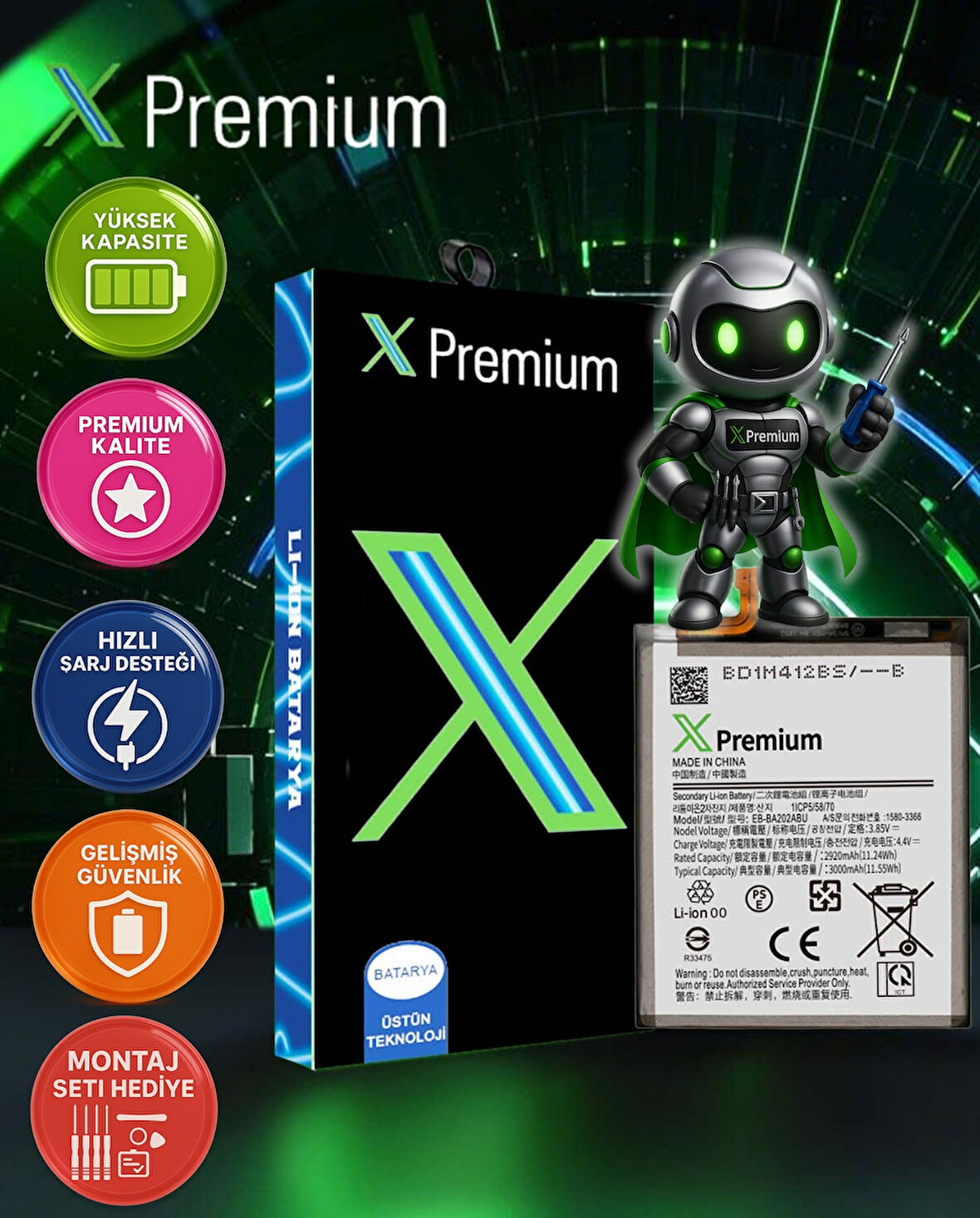 Xpremium Samsung A20e SM-A202 Batarya Pil Süper Yüksek Kalite 3000 mAh