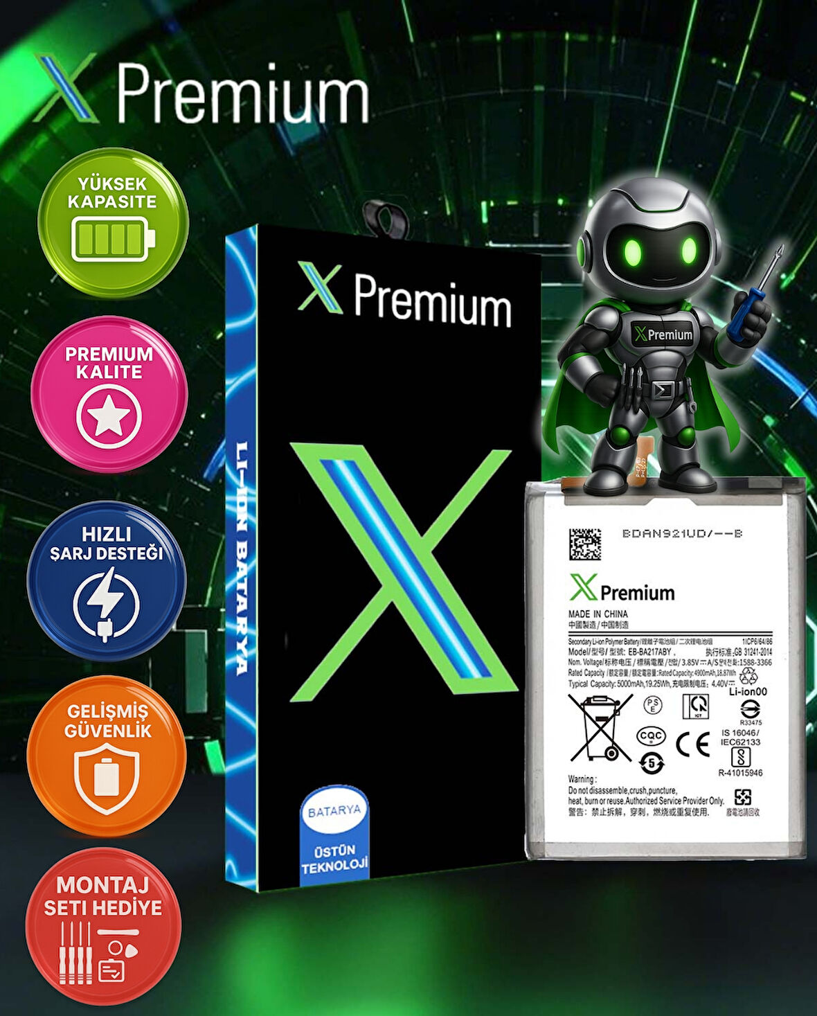 Xpremium Samsung A21s SM-A217 Batarya Pil Süper Yüksek Kalite 5000 mAh