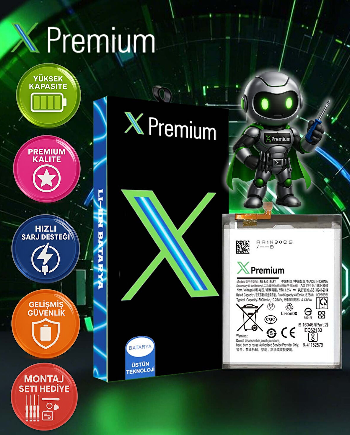 Xpremium Samsung A22 4G SM-A225 Batarya Pil Süper Yüksek Kalite 5000 mAh