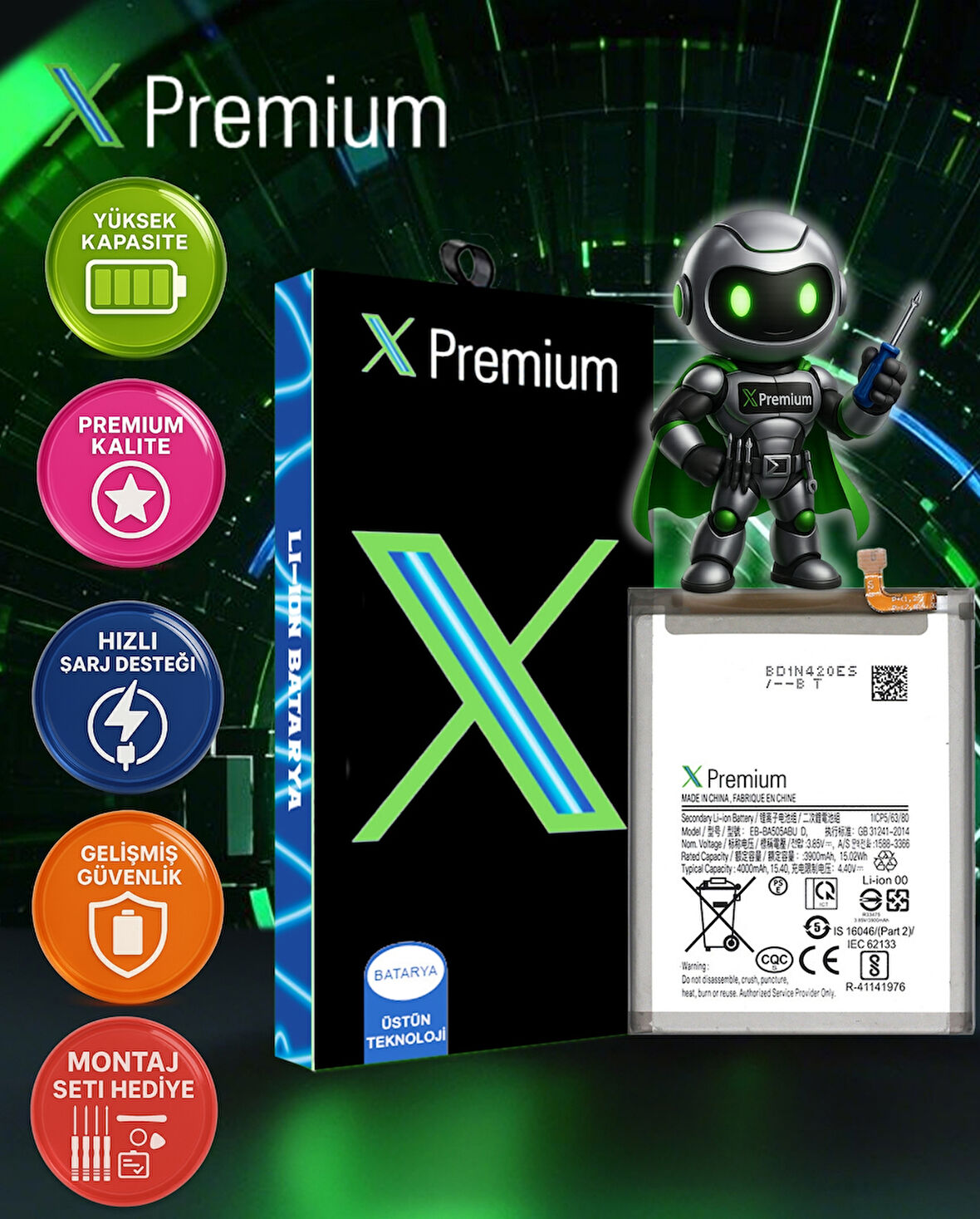 Xpremium Samsung A30 SM-A305 Batarya Pil Süper Yüksek Kalite 4000 mAh