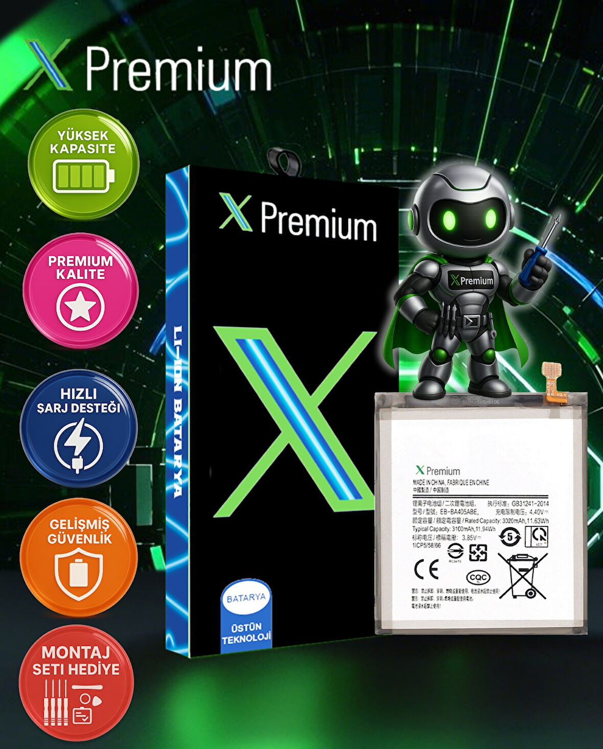 Xpremium Samsung A40 SM-A405 Batarya Pil Süper Yüksek Kalite 5000 mAh