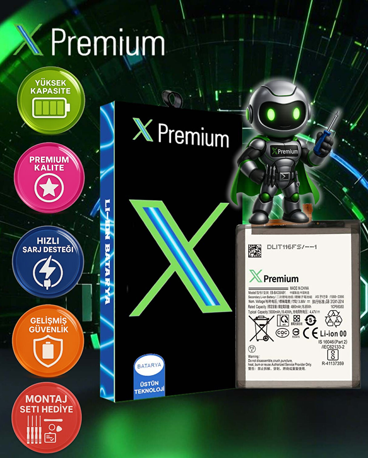 Xpremium Samsung A53 5G SM-A536U Uyumlu Batarya Pil Süper Yüksek Kalite 5000 mAh EB-BA336ABY