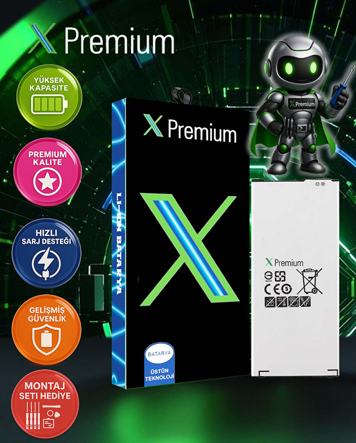 Xpremium Samsung A5 2015 Uyumlu Batarya Pil Süper Yüksek Kalite 2900 mAh EB-BA510ABE