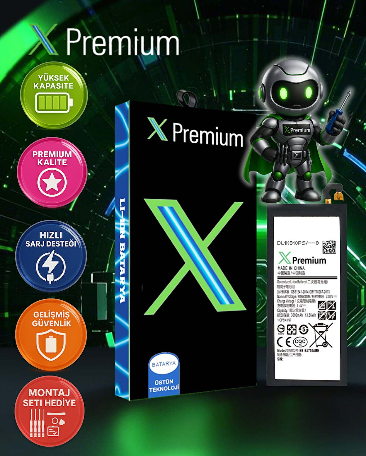 Xpremium Samsung J7 2017 Uyumlu Batarya Pil Süper Yüksek Kalite 3600 mAh EB-BJ730ABE