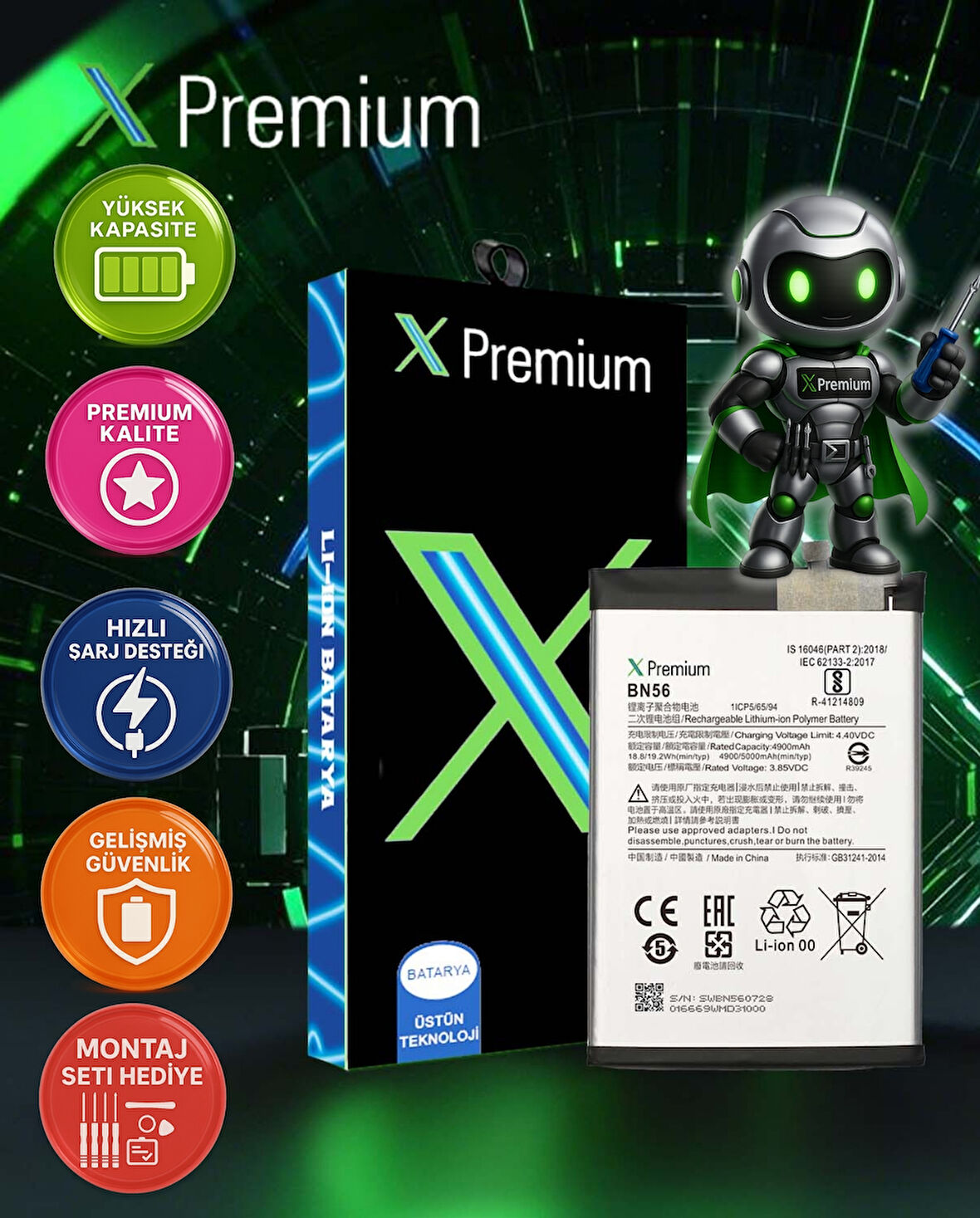 Xpremium Xiaomi Redmi Note7 Uyumlu Batarya Pil Süper Yüksek Kalite 3900 mAh BN4A 