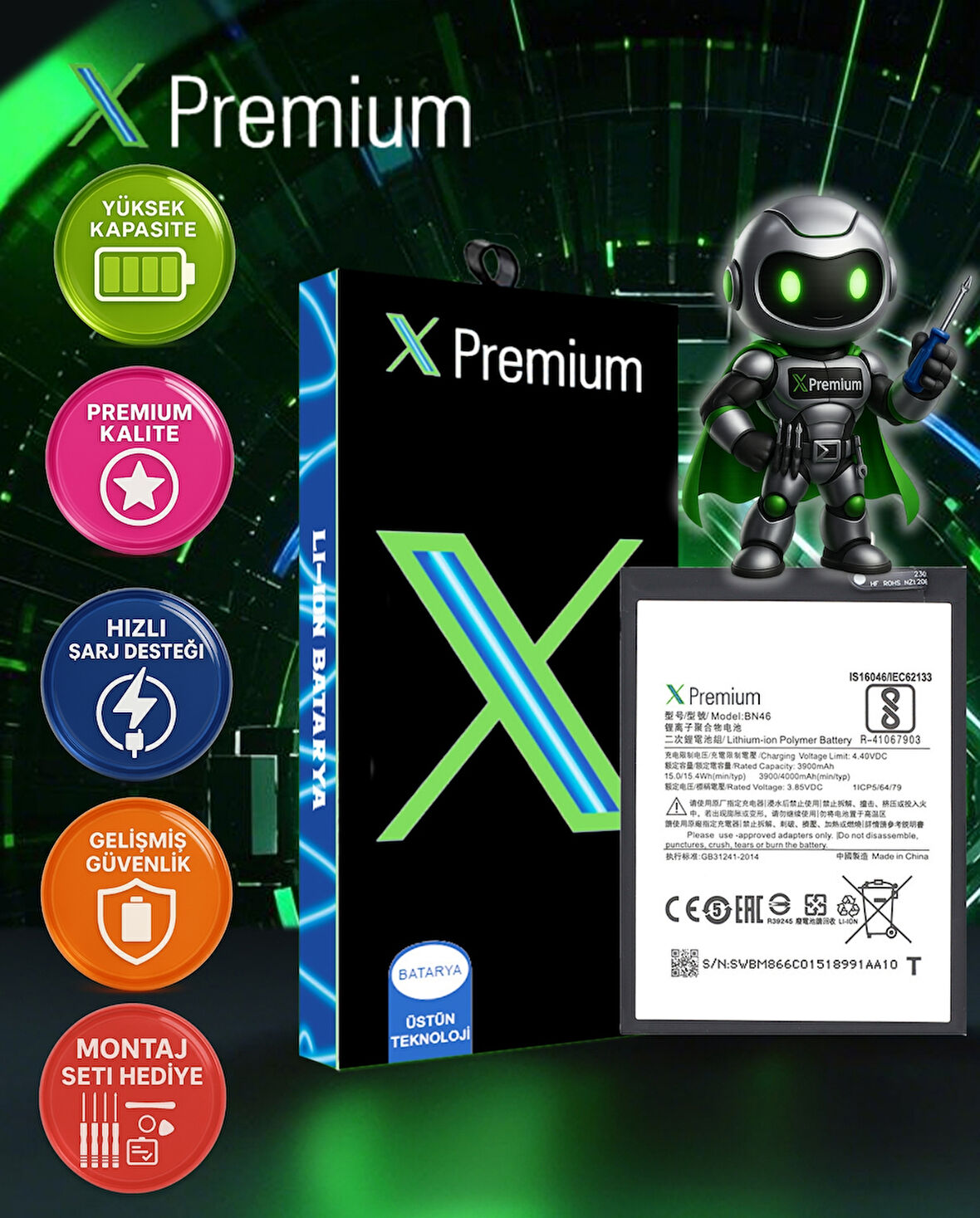 Xpremium Xiaomi Redmi Note 7 Uyumlu Batarya Pil Süper Yüksek Kalite 4000 mAh BN46