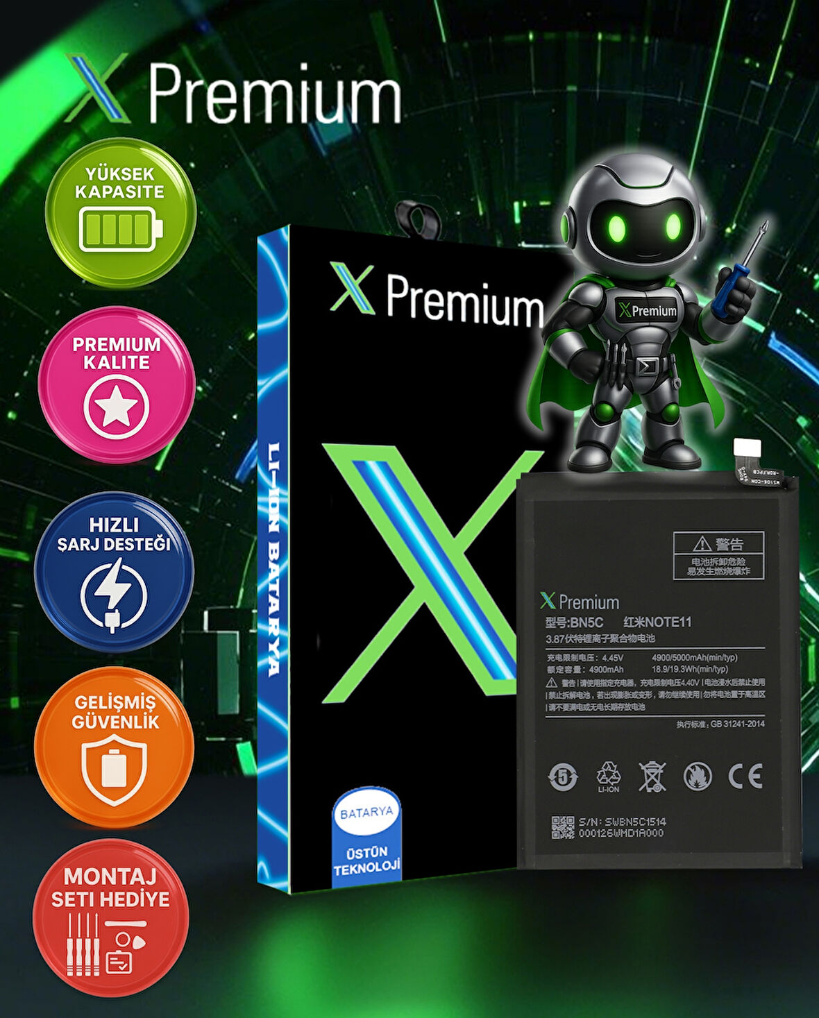 Xpremium Xiaomi Redmi Note 11 Uyumlu Batarya Pil Süper Yüksek Kalite 5000 mAh BN5C