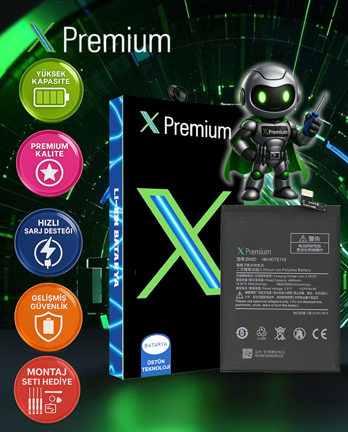 Xpremium Xiaomi Redmi Note 11s 4G Uyumlu Batarya Pil Süper Yüksek Kalite 5000 mAh BN5D