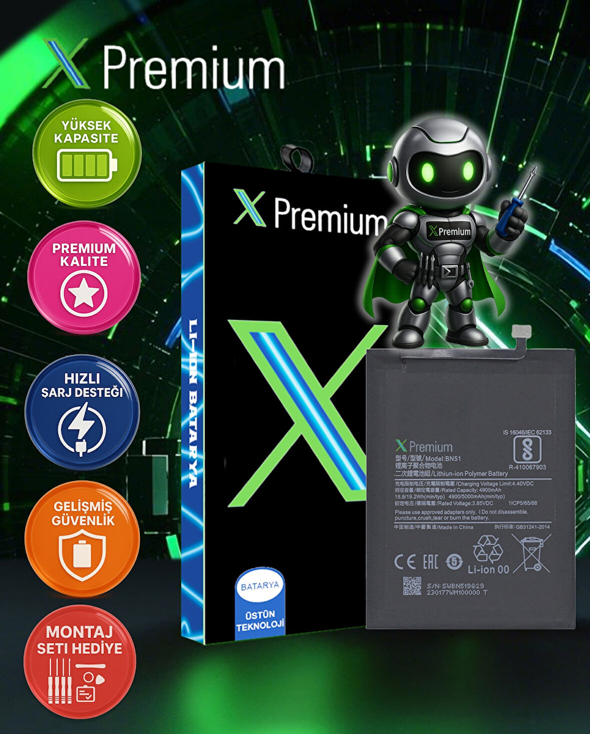 Xpremium Xiaomi Redmi 8 Uyumlu Batarya Pil Süper Yüksek Kalite 5000 mAh BN51