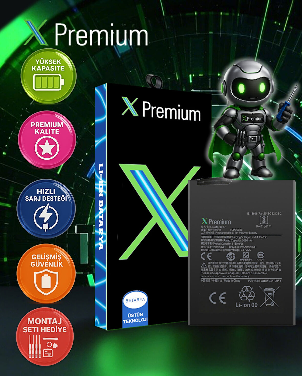 Xpremium POCO x3 6GB RAM Uyumlu Batarya Pil Süper Yüksek Kalite 5160 mAh BN57