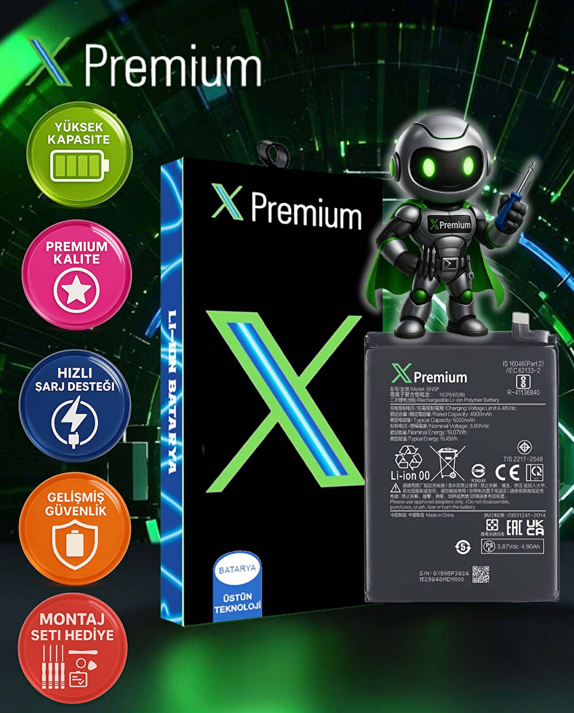 Xpremium Xiaomi Redmi Note 13 4G Uyumlu Batarya Pil Süper Yüksek Kalite 4900 mAh BN5P