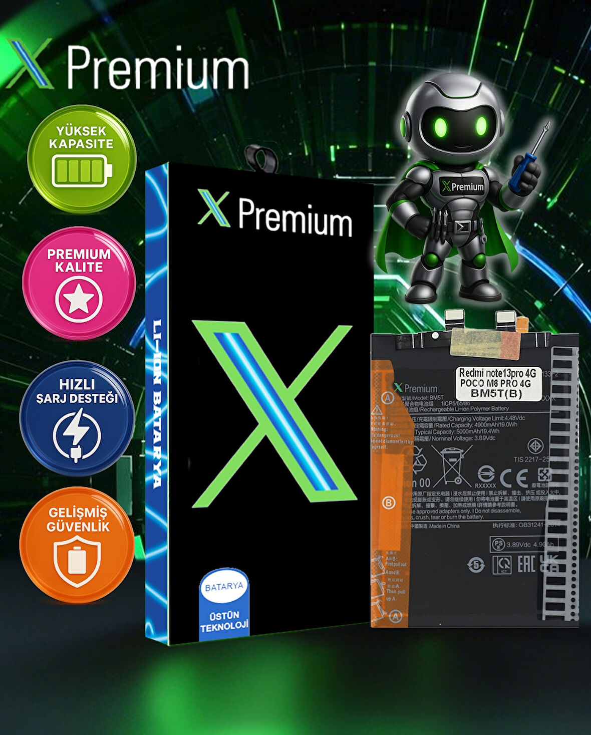 Xpremium Poco M6 Pro 4G Uyumlu Batarya Pil Süper Yüksek Kalite 4900 mAh BM5T