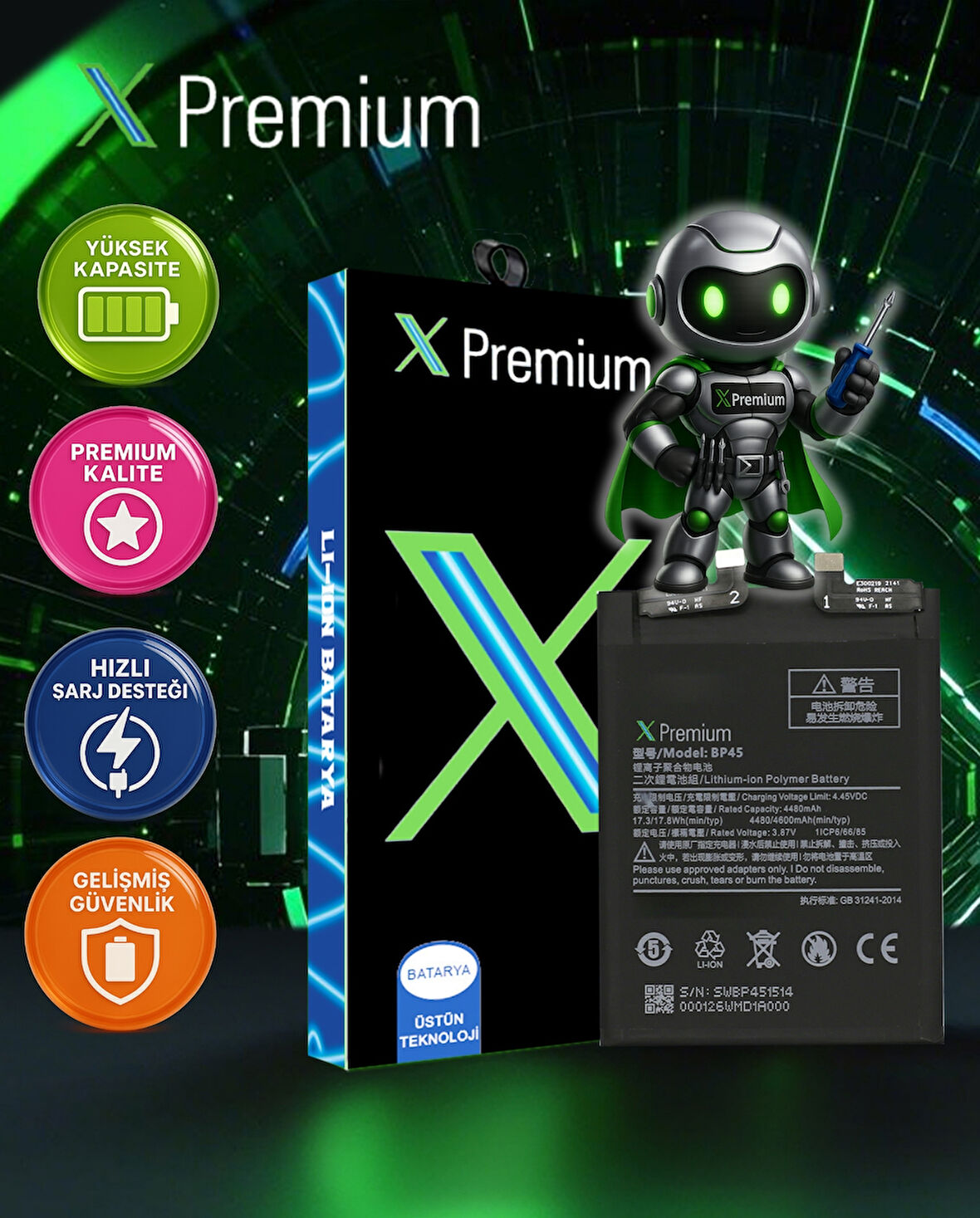 Xpremium Xiaomi MI 12S PRO Uyumlu Batarya Pil Süper Yüksek Kalite 4600 mAh BP45