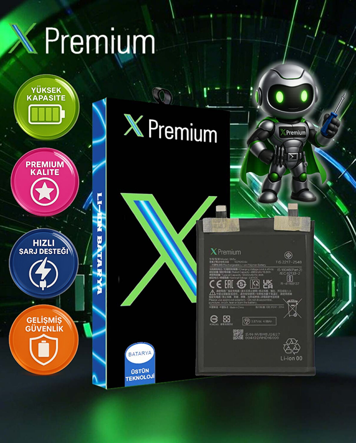 Xpremium Xiaomi Redmi K50 ultra Uyumlu Batarya Pil Süper Yüksek Kalite 5000 mAh BM5J