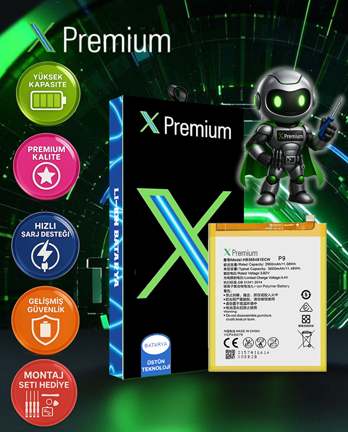 Xpremium Huawei Y6 2018 Uyumlu Batarya Pil Süper Yüksek KaLite HB366481ECW