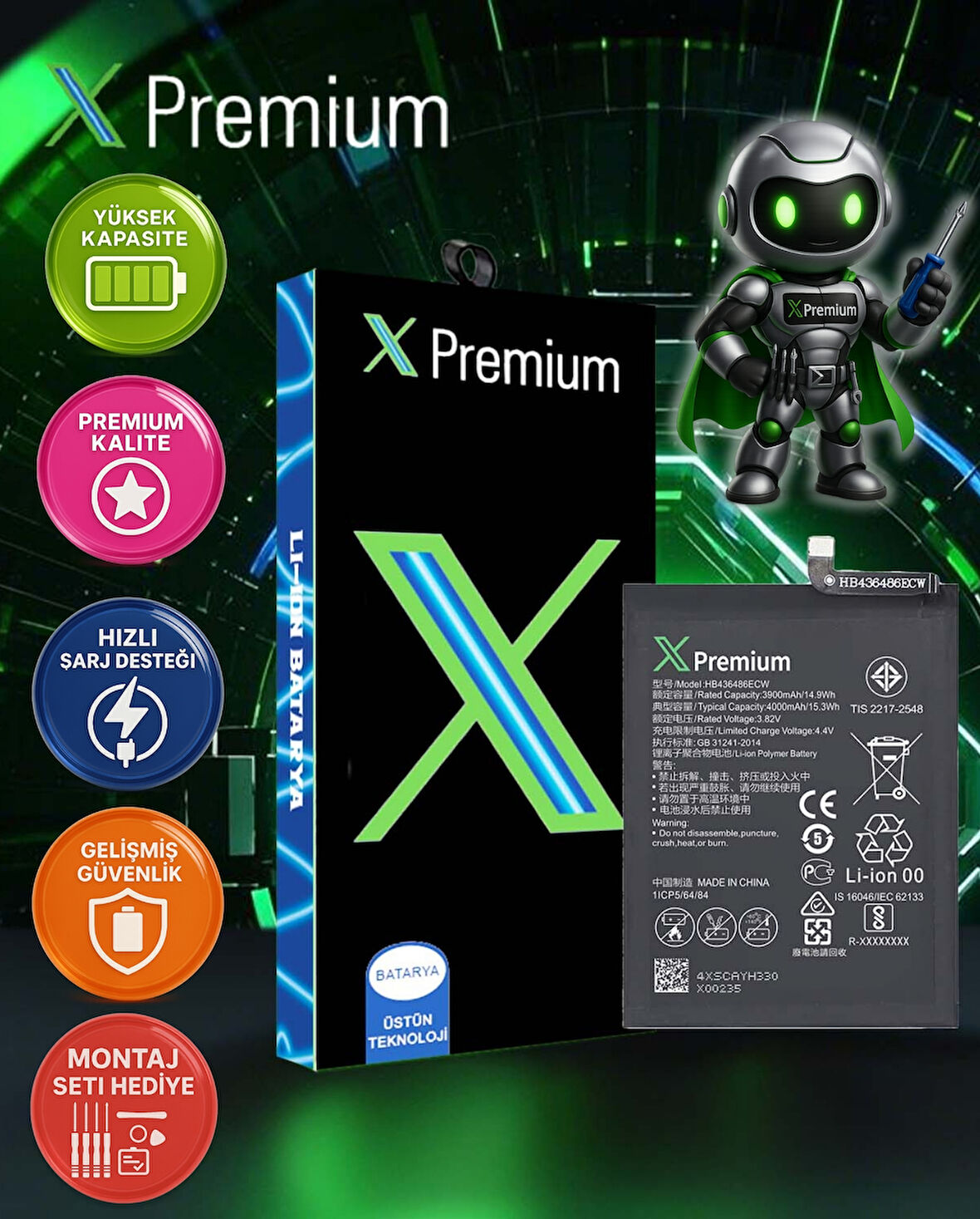 Xpremium Huawei honor view 20 Uyumlu Batarya Pil Süper Yüksek Kalite 3900 mAh HB436486ECW