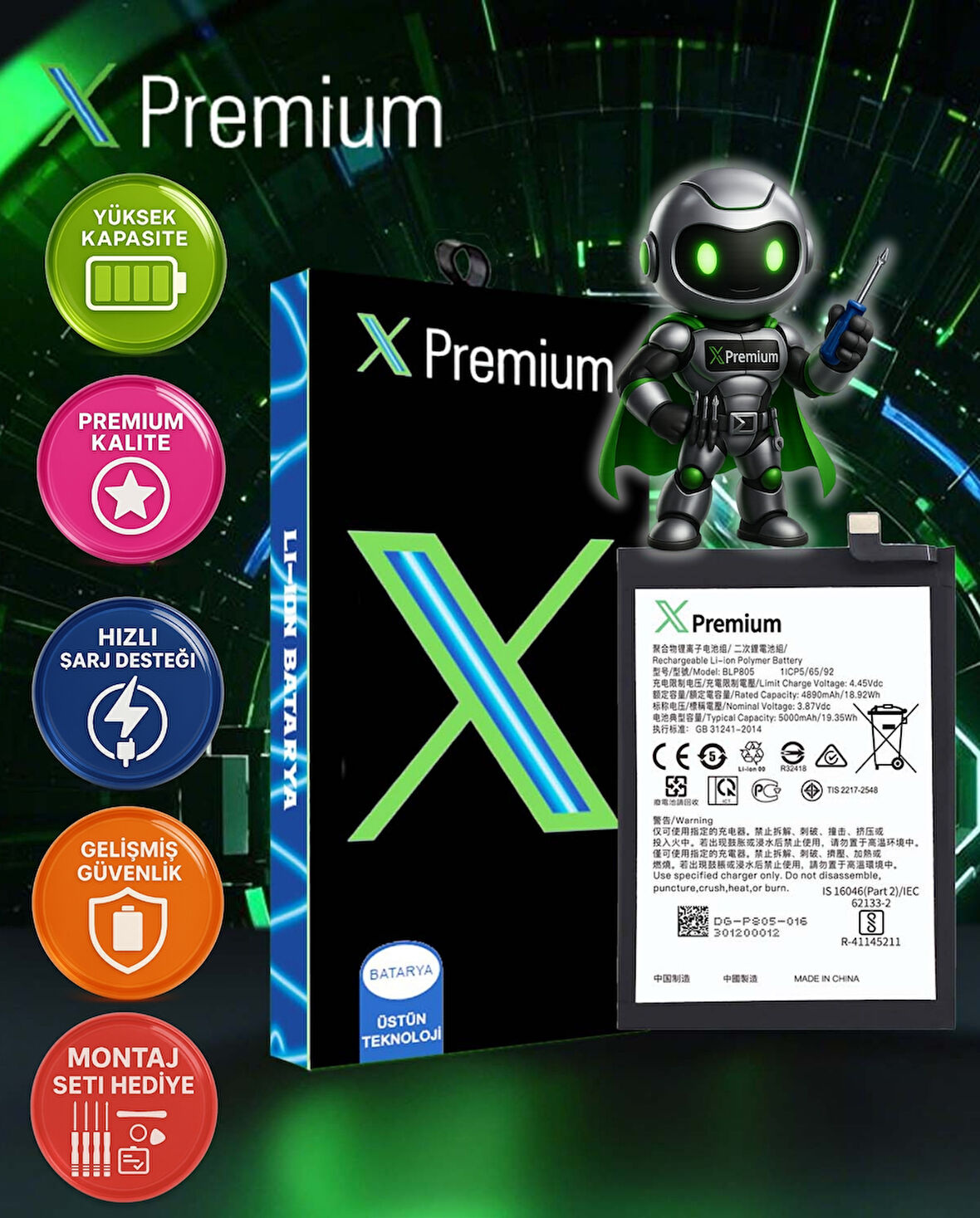 Xpremium Oppo A55 Uyumlu Batarya Pil Süper Yüksek Kalite 5000 mAh BLP805