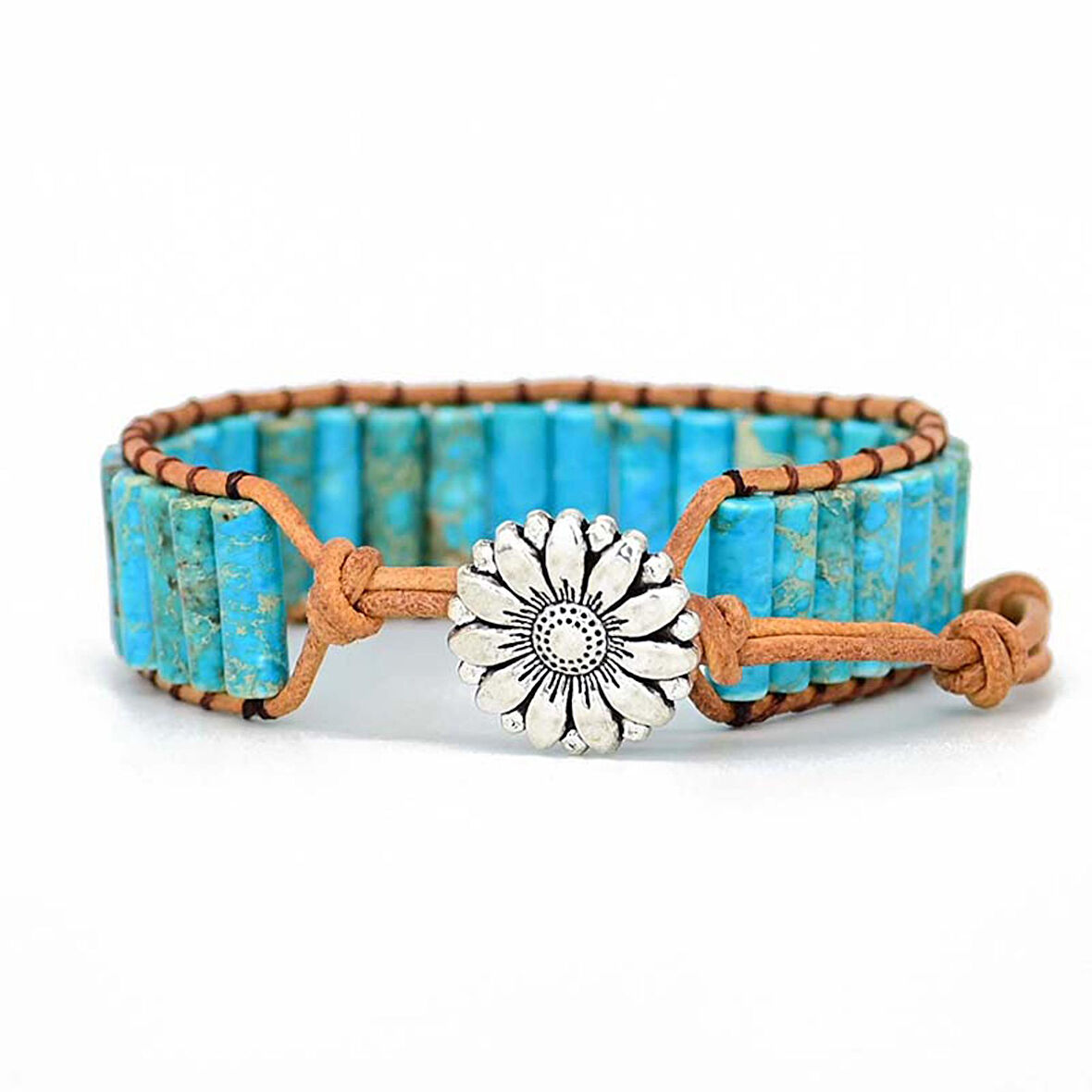 Valkyrie Doğal Turkuaz Taşı Bileklik – El Yapımı Ayarlanabilir Örgü Deri Tasarım