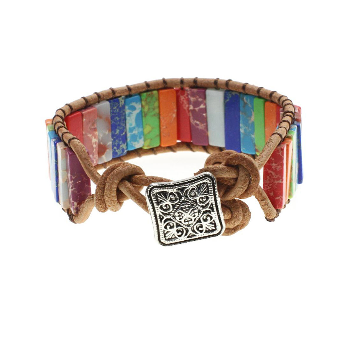 VALKYRIE Renkli Doğal Taş Mozaik Bileklik – El Yapımı Ayarlanabilir Düğmeli Bohem Tasarım