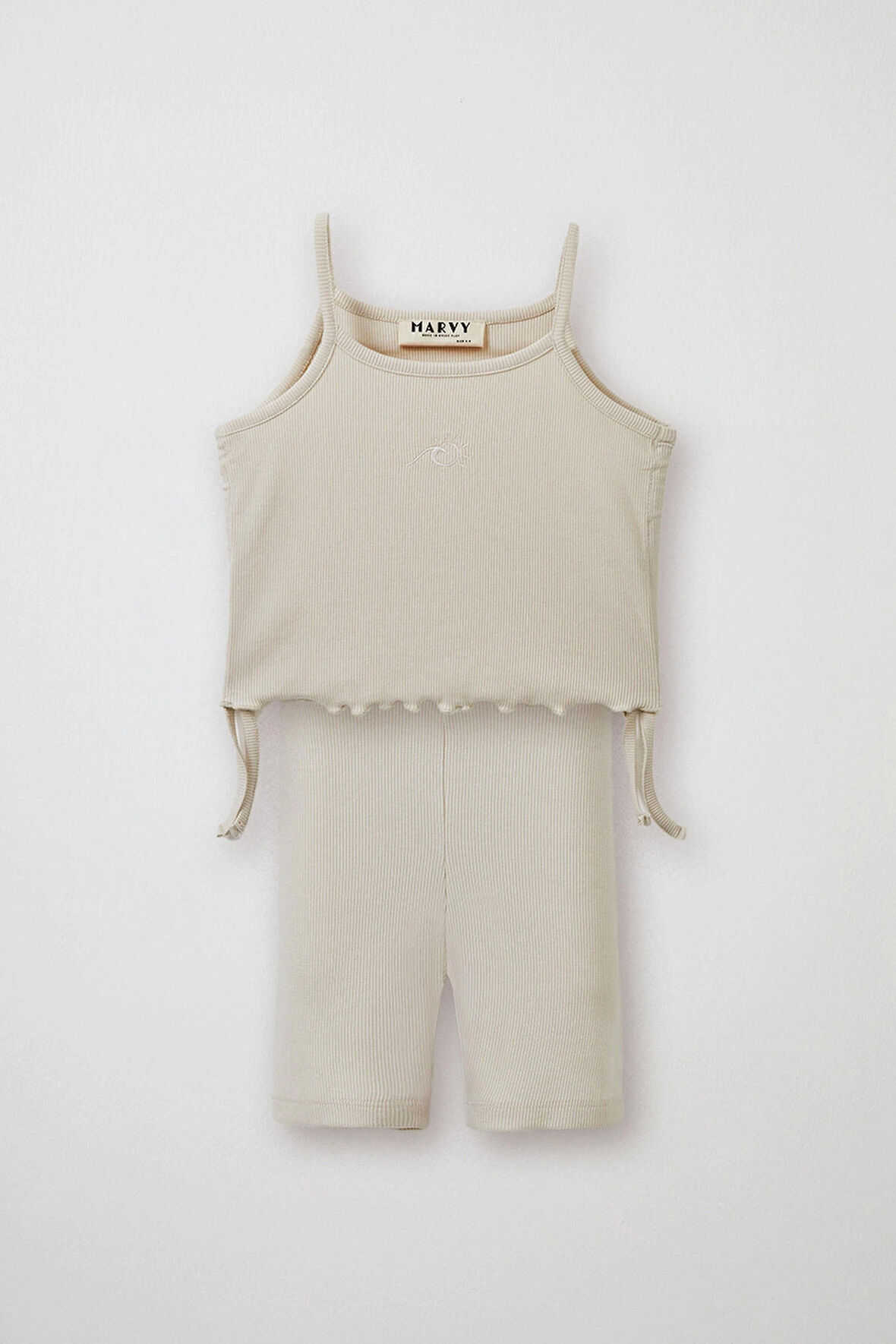 Ekru Fitilli Askılı Bluz - Mini Şort